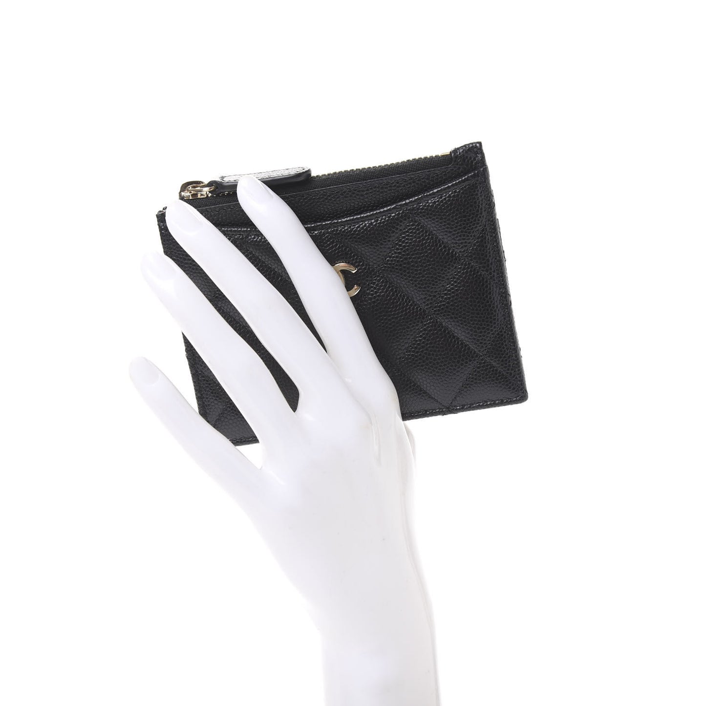 Caviar Quilted CC Zip Card Holder Black