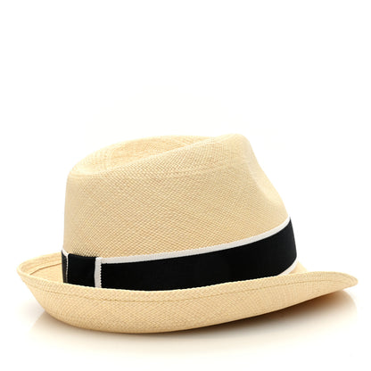 Chanel Straw Grosgrain Ribbon Fedora Hat S Beige Black 4 of 8