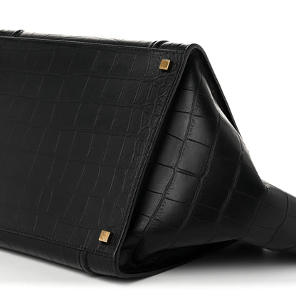 Celine Crocodile Embossed Calfskin Medium Phantom Luggage Black 8 of 8