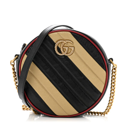 Gucci Azalea Calfskin Matelasse Diagonal Patchwork Mini Torchon GG Marmont Round Shoulder Bag Black Beige Romantic Cerise 1 of 11