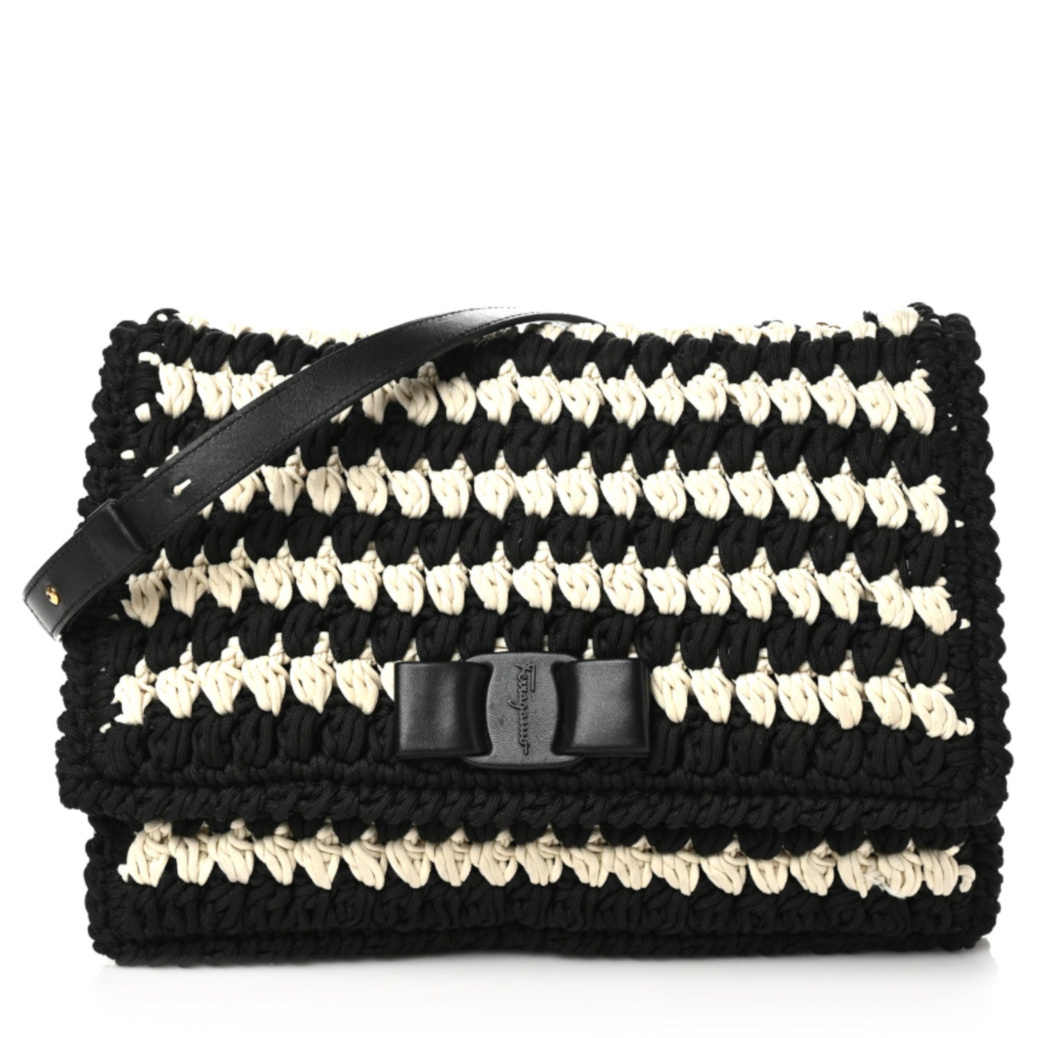 Salvatore Ferragamo Crochet Medium Viva Bow Shoulder Bag Black White 1 of 8
