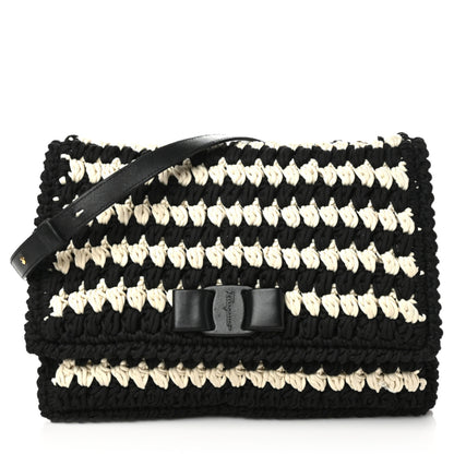 Salvatore Ferragamo Crochet Medium Viva Bow Shoulder Bag Black White 1 of 8