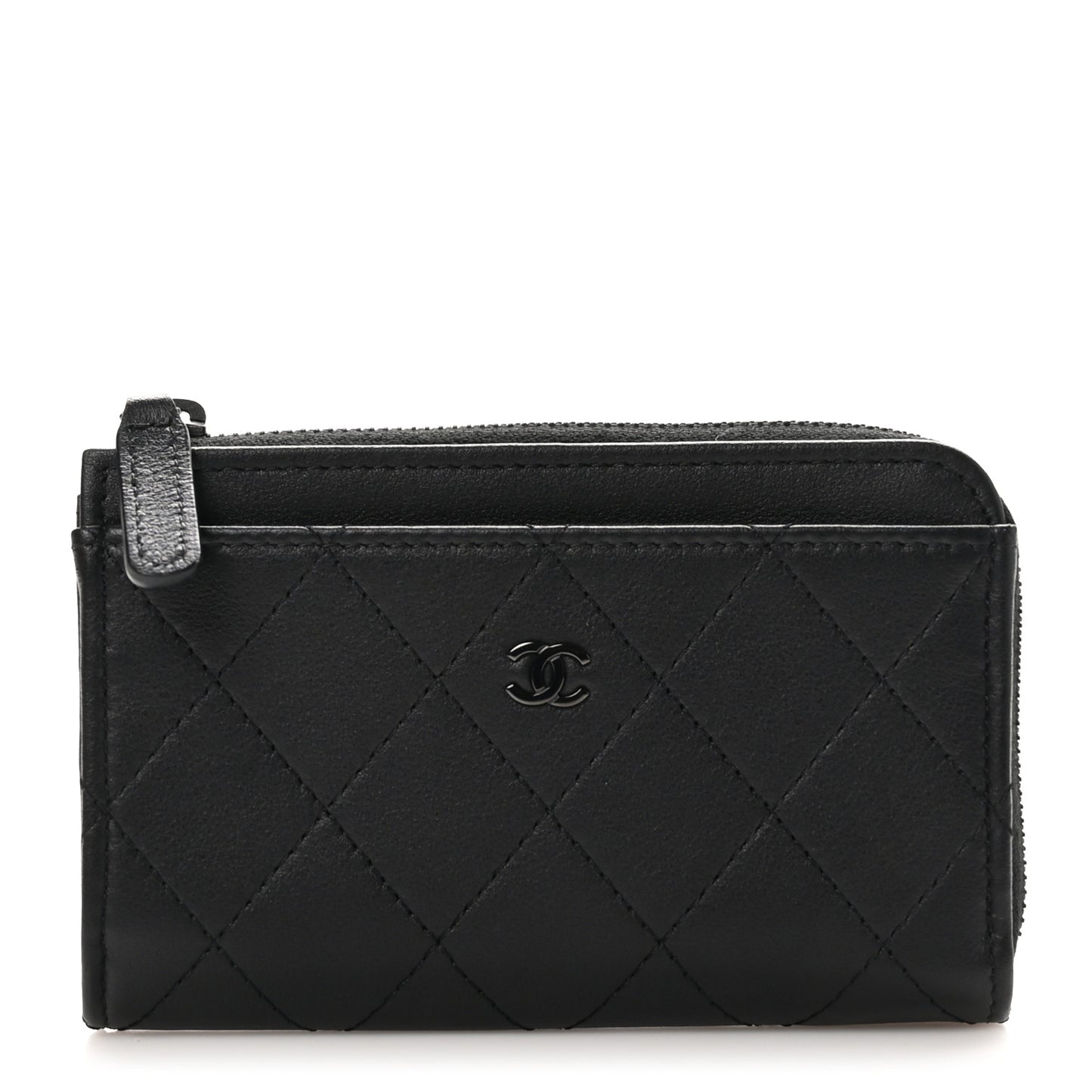 Lambskin Quilted Zip Card Holder So Black