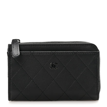 Chanel Lambskin Quilted Zip Card Holder So Black 1 of 9