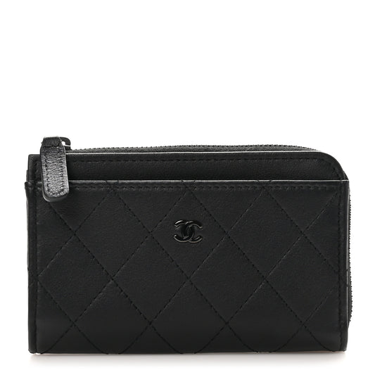 Lambskin Quilted Zip Card Holder So Black