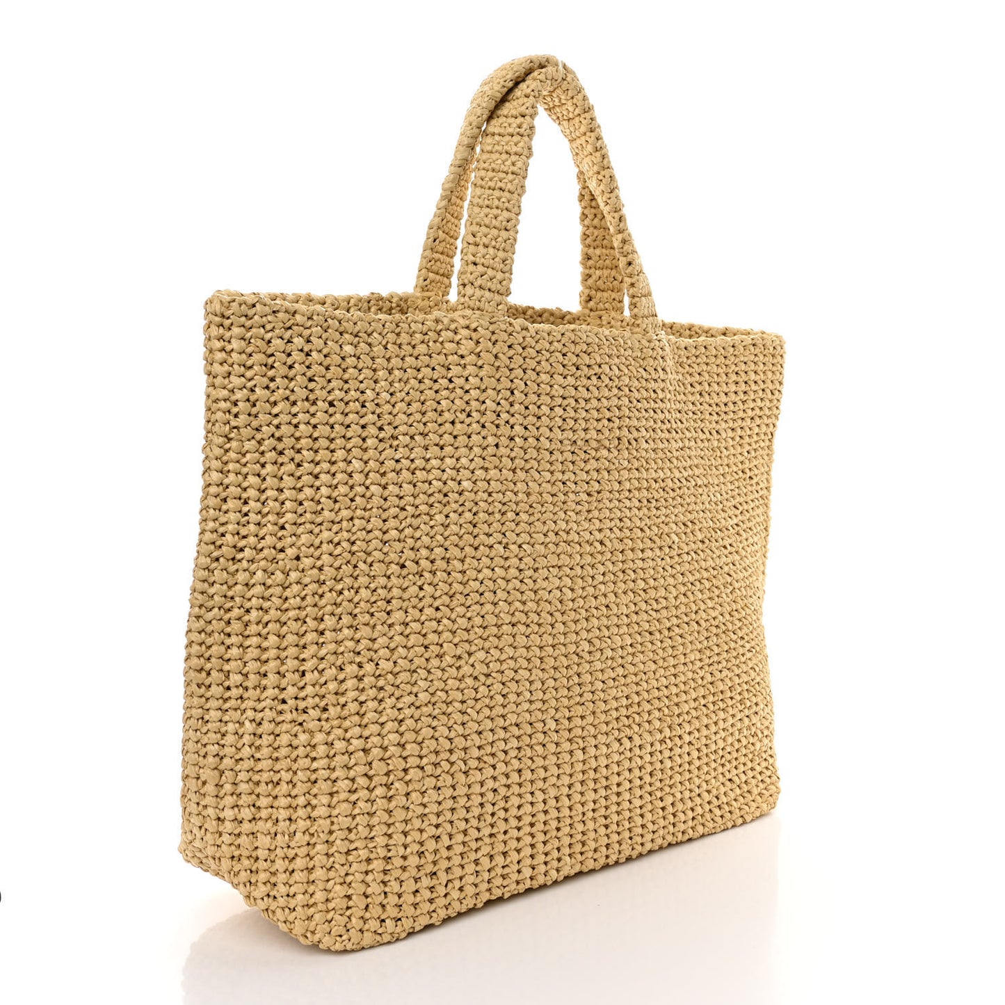 Yarn Raffia Effect Crochet Embroidered Logo Tote Naturale
