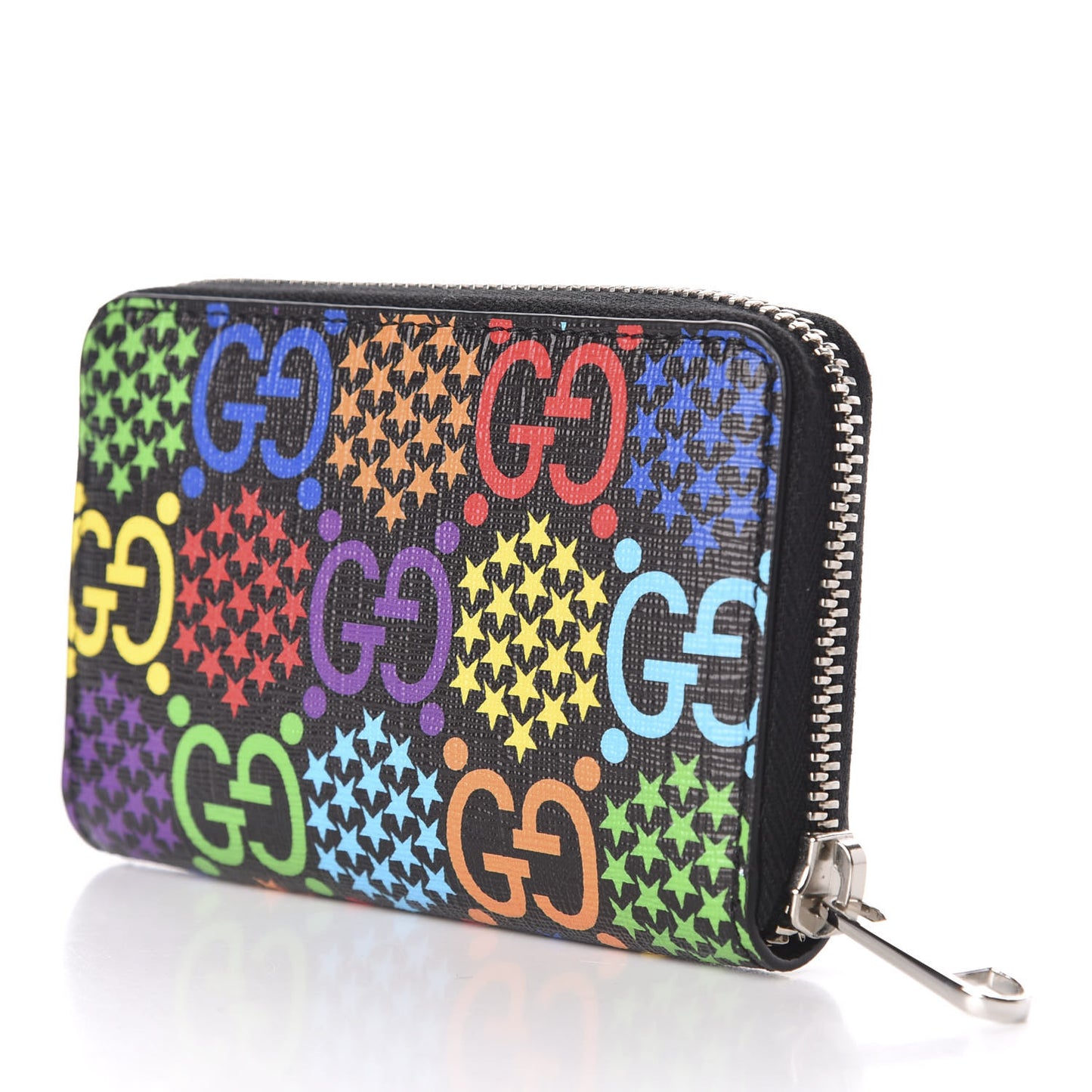 GG Supreme Monogram Psychedelic Zip Around Card Case Wallet Black