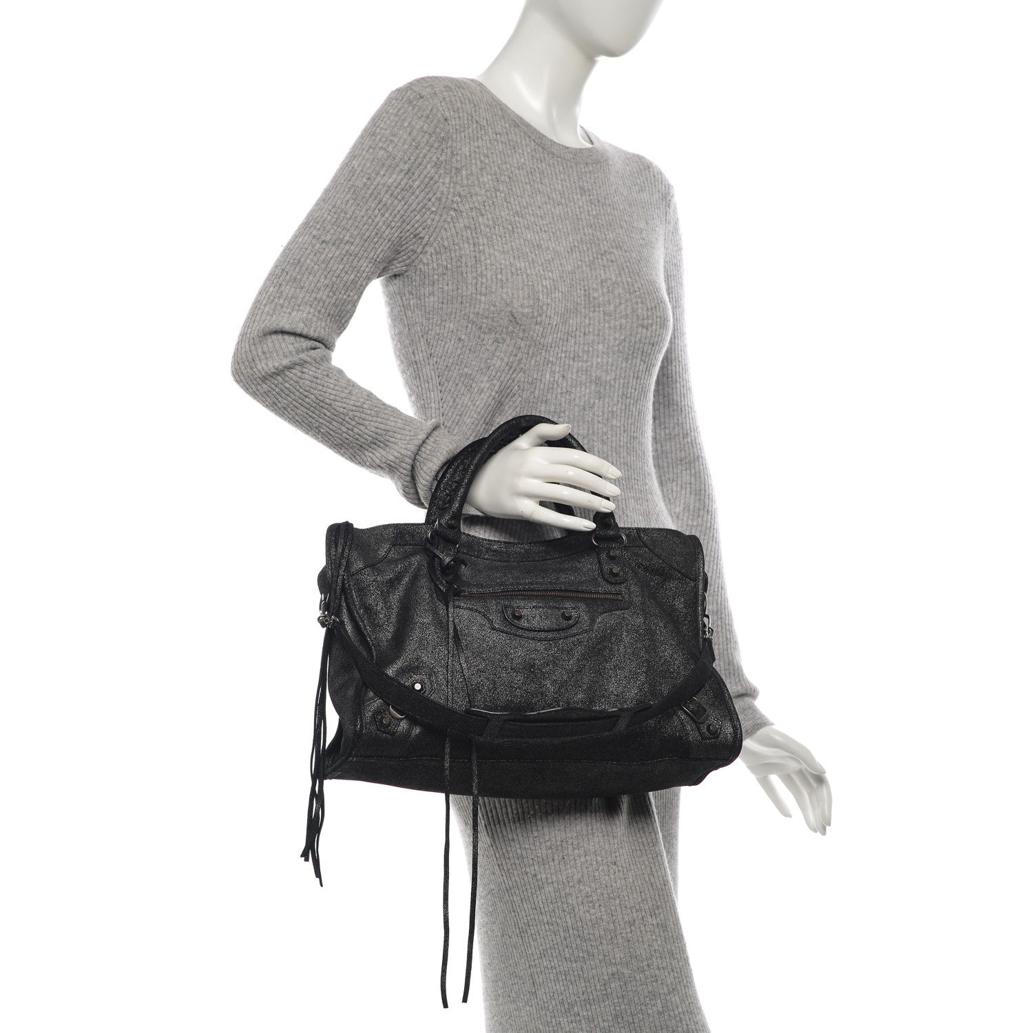 Balenciaga Metallic Craquele Classic Hardware City Black 2 of 7