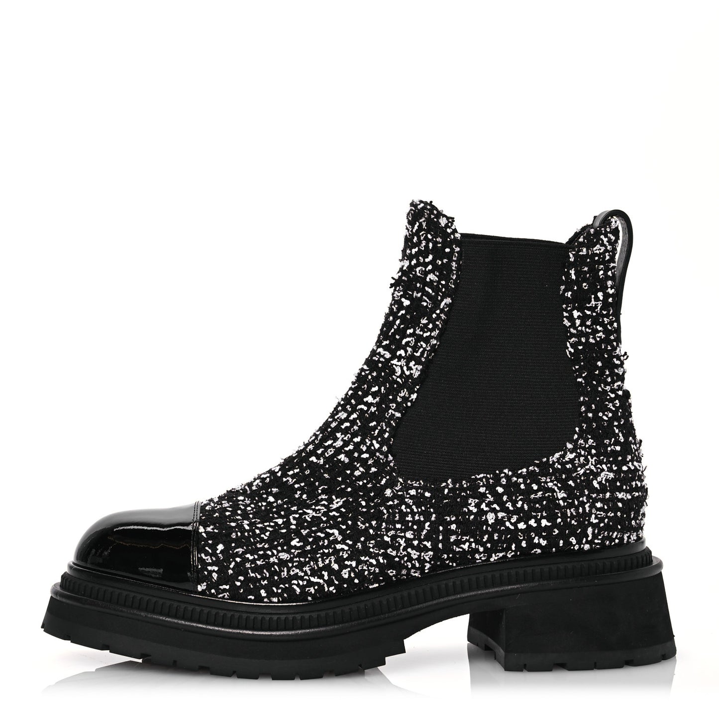Tweed Patent Calfskin Short Boots 40 Black White