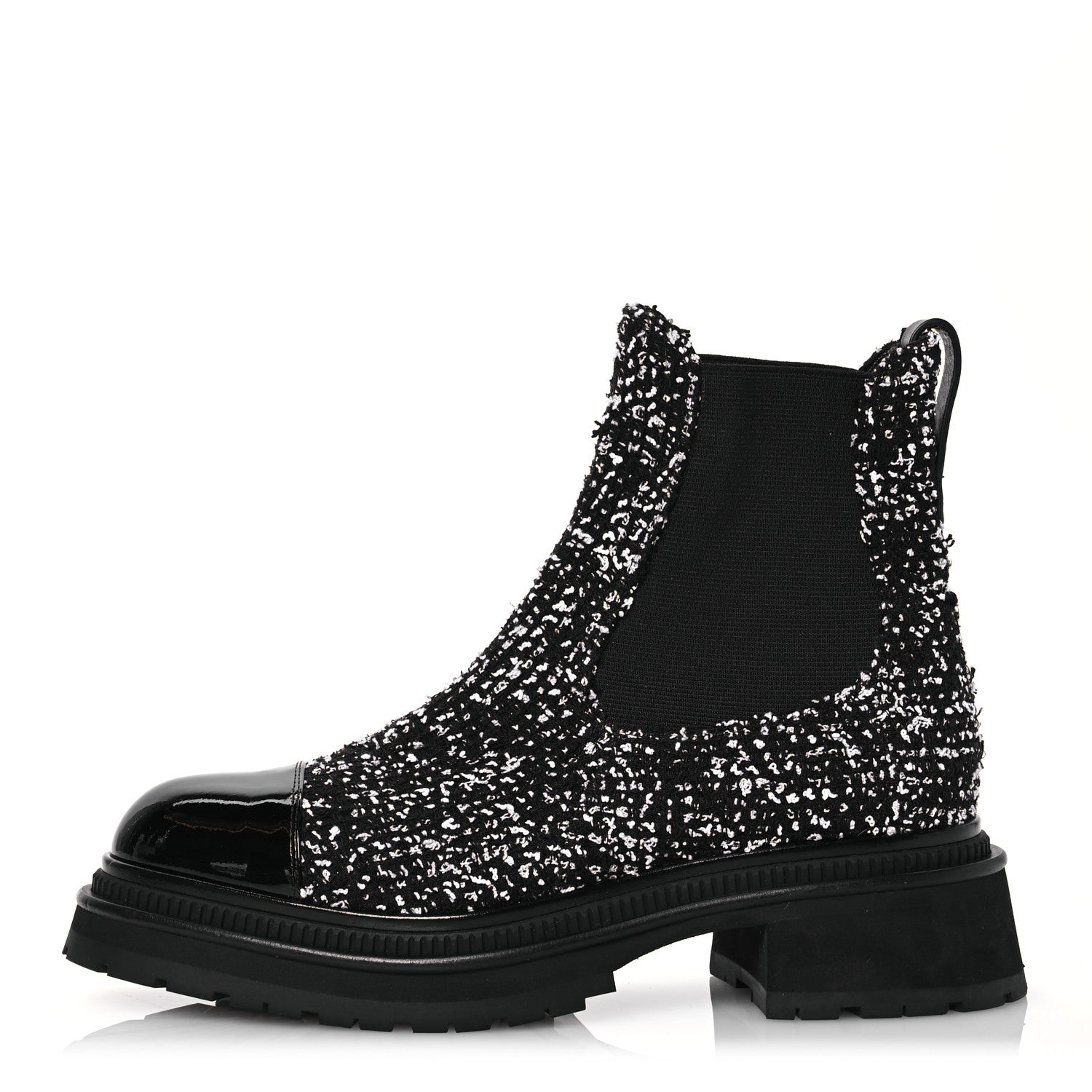 Chanel Tweed Patent Calfskin Short Boots 40 Black White 1 of 11