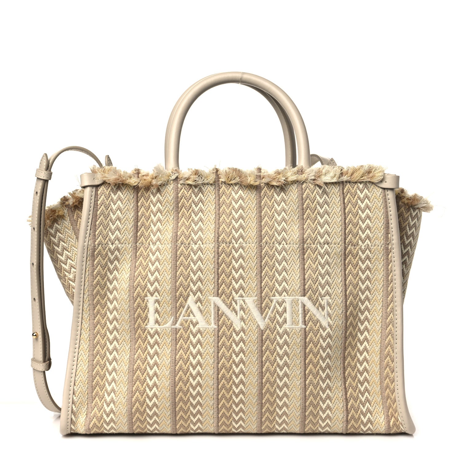 Lanvin Calfskin Canvas Woven Chevron In & Out Tote PM Beige 1 of 10