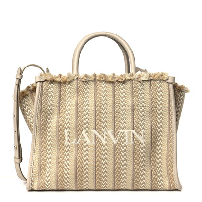 Lanvin Calfskin Canvas Woven Chevron In & Out Tote PM Beige 1 of 10
