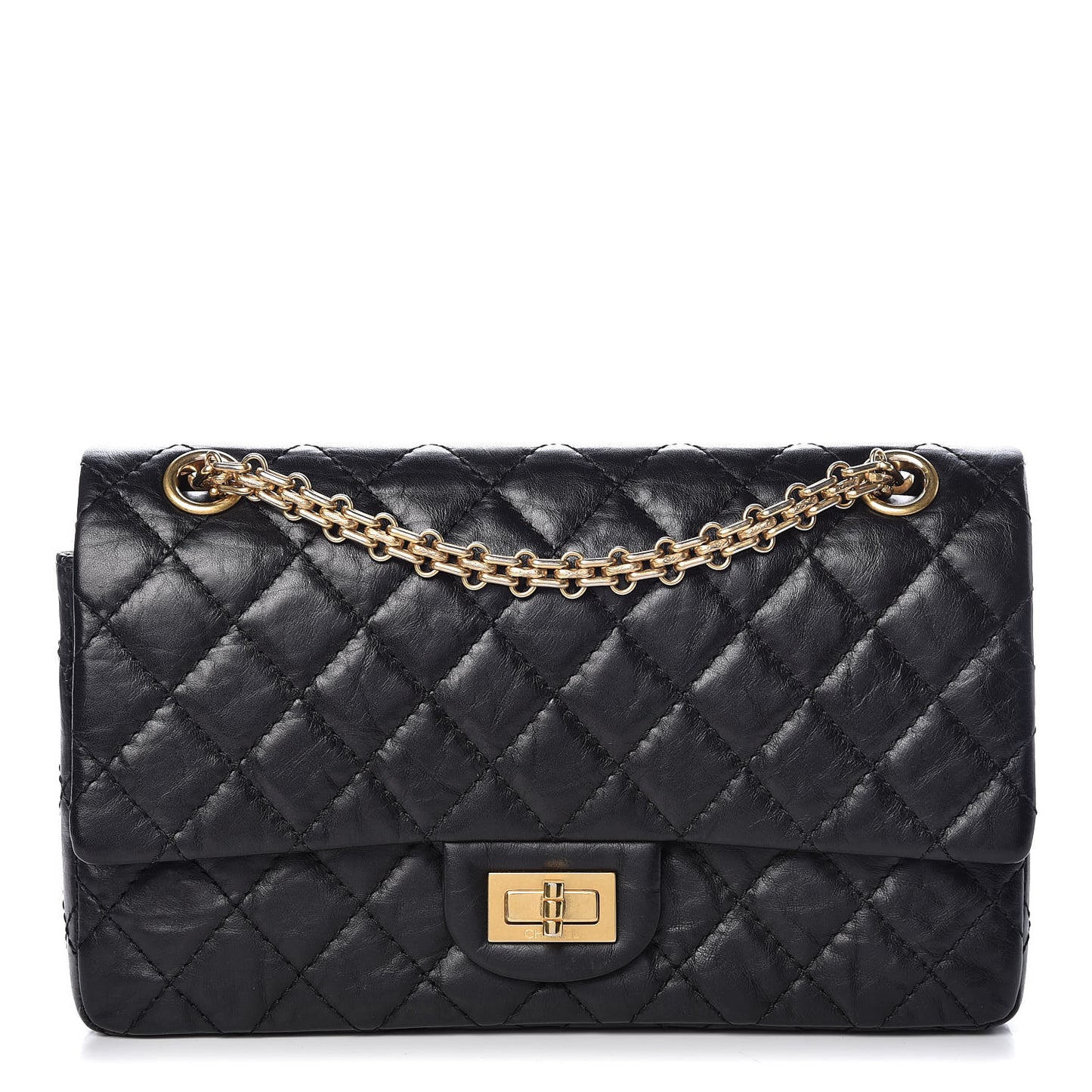 Aged Calfskin Quilted 2.55 Reissue 225 Flap Black