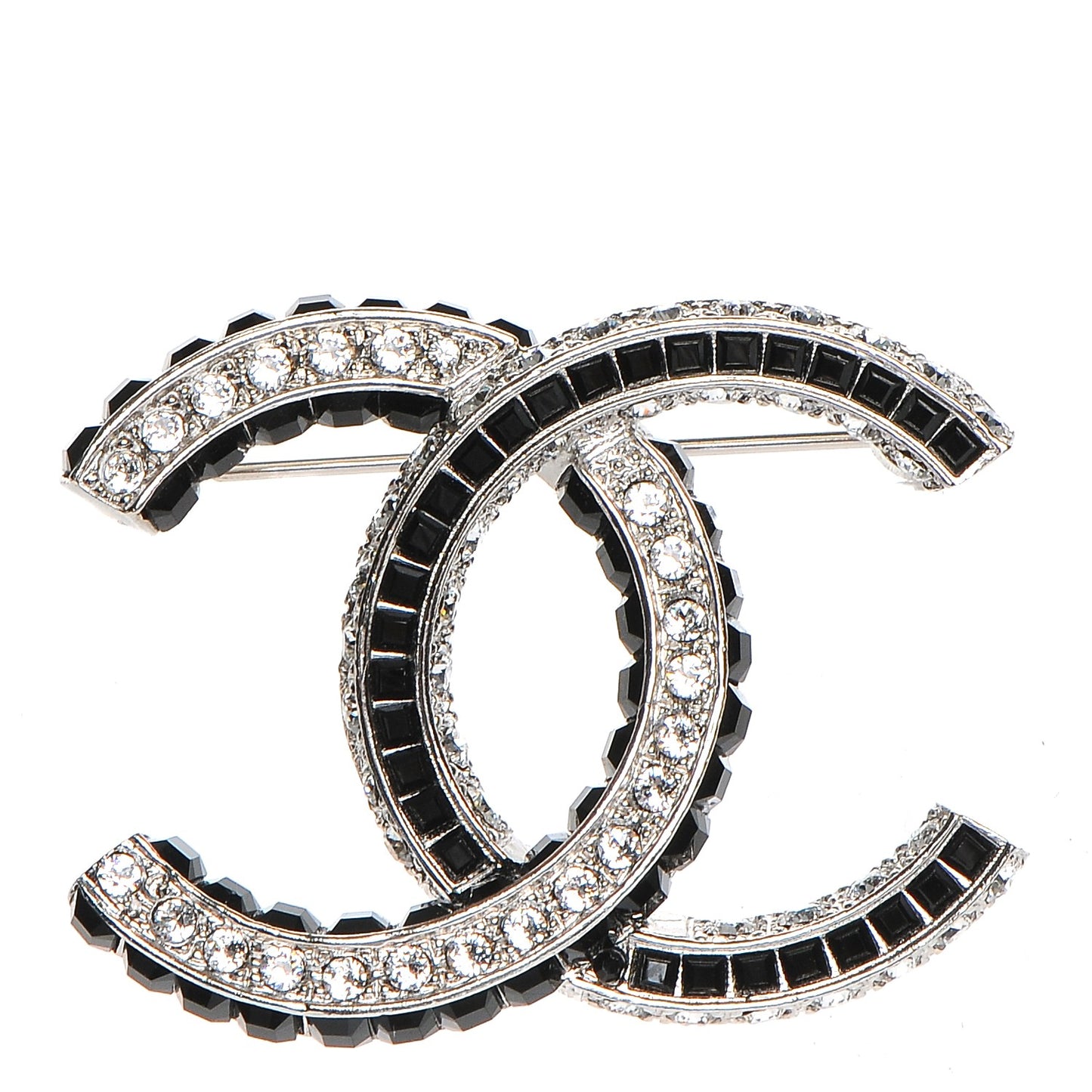 Baguette Crystal CC Brooch Silver Black