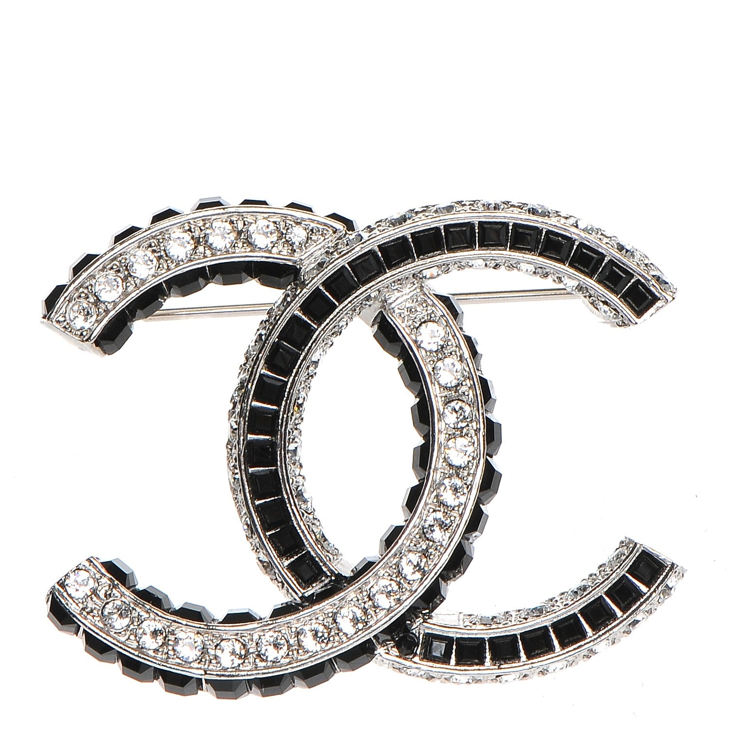 Chanel Baguette Crystal CC Brooch Silver Black 1 of 5
