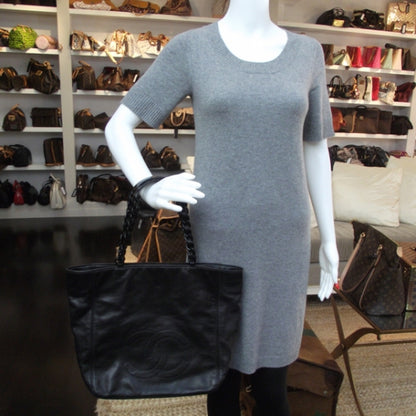 Chanel Lambskin Large CC Stitched Tote Black 2 of 12