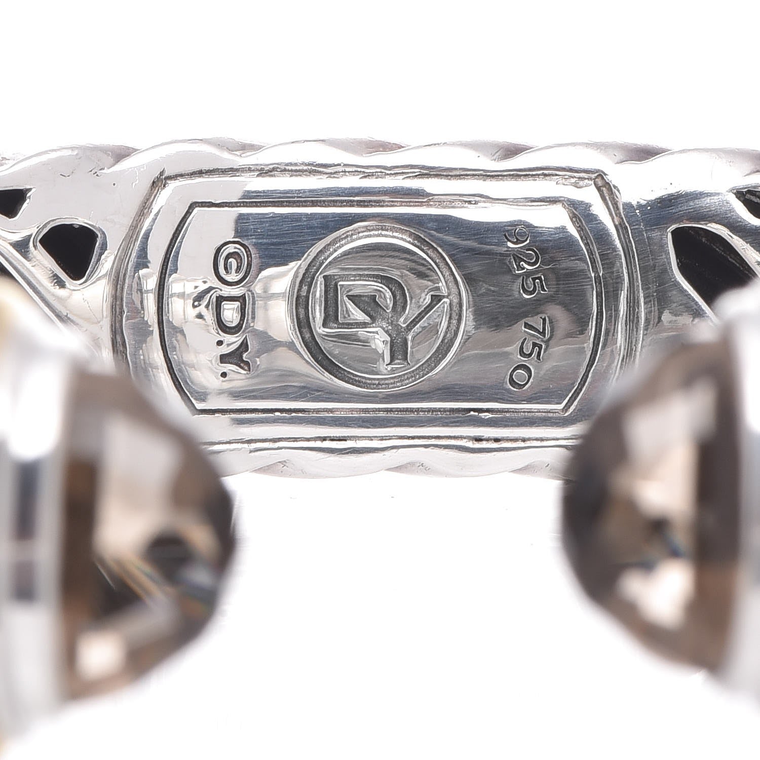 David Yurman Sterling Silver 18K Yellow Gold Smoky Quartz 11mm Waverly Bracelet 3 of 5