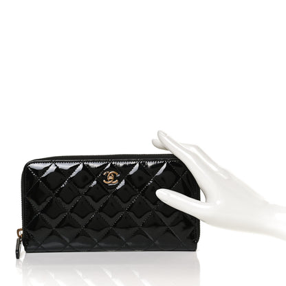 Chanel Patent Quilted Large Gusset Zip Around Wallet Black 2 of 11