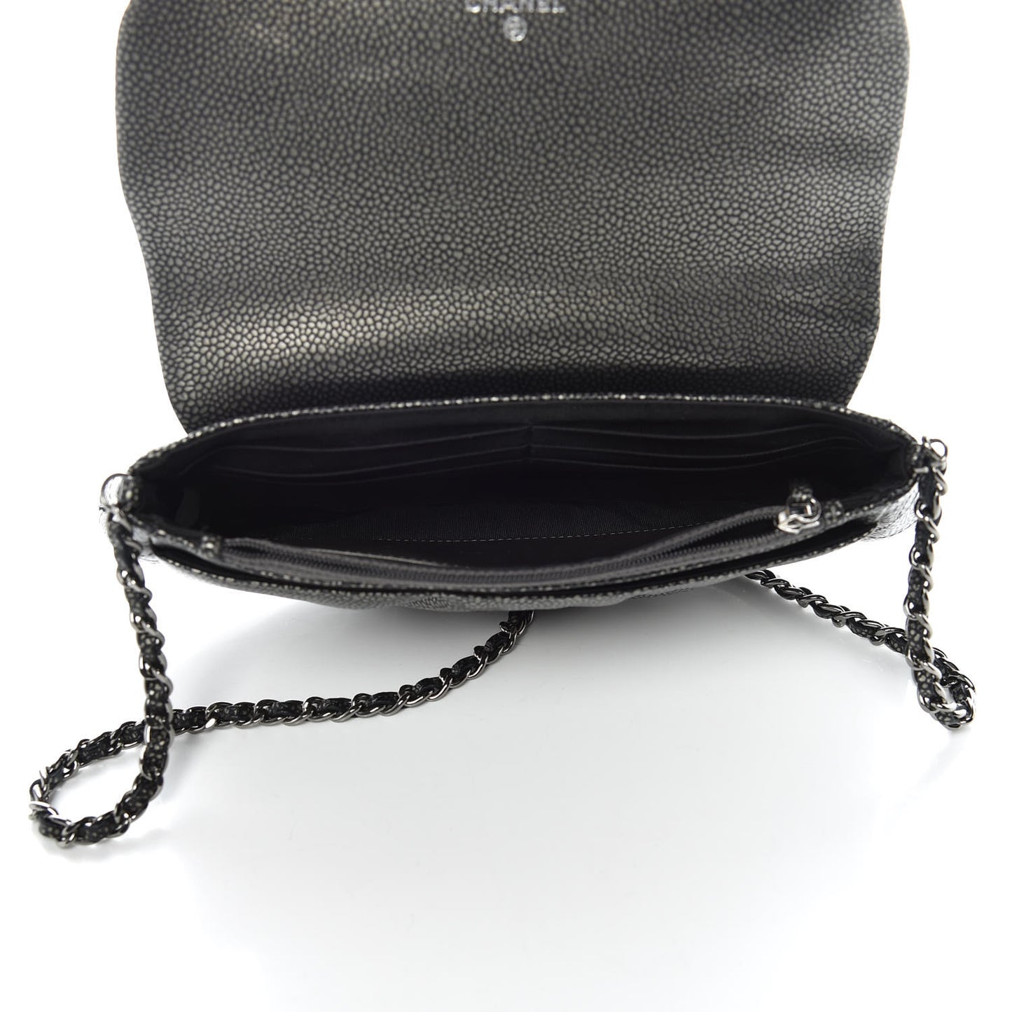 Metallic Caviar Half Moon Wallet On Chain WOC Dark Silver