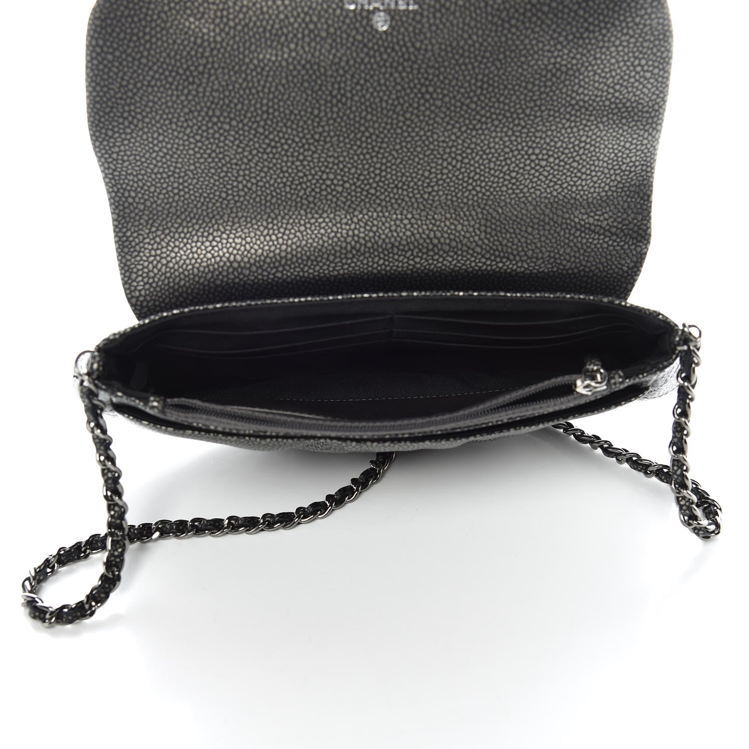 Chanel Metallic Caviar Half Moon Wallet On Chain WOC Dark Silver 7 of 11