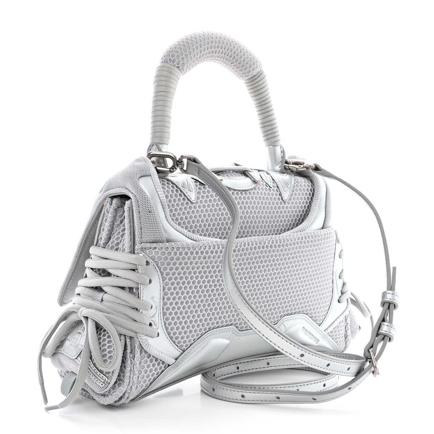 Faux Calfskin Fabric Small Sneakerhead Top Handle Bag Silver
