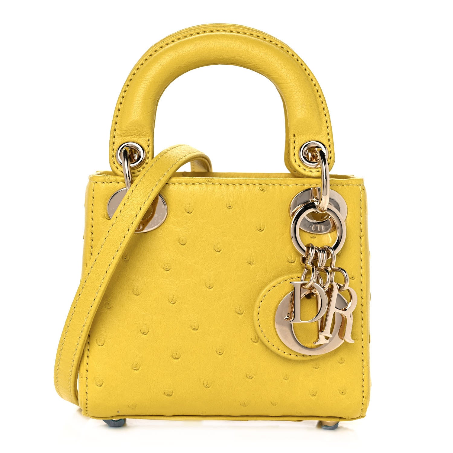 Christian Dior Ostrich Micro Lady Dior Yellow 1 of 19