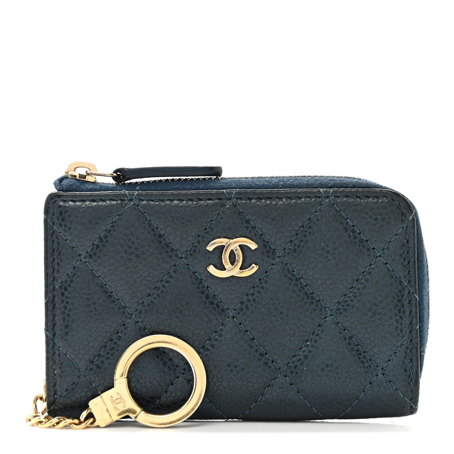 Caviar Quilted Zipped Key Holder Case Navy