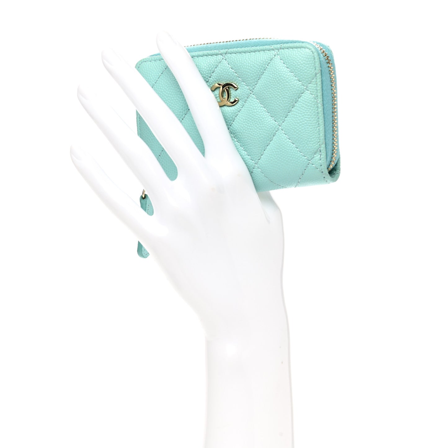 Caviar Quilted Zip Coin Purse Light Blue