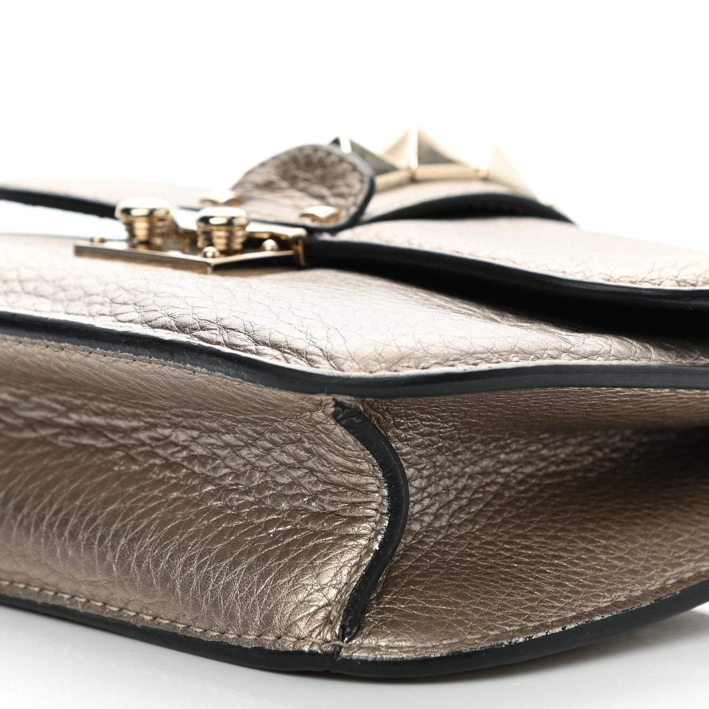 Metallic Vitello Small Glam Lock Rockstud Flap Platino