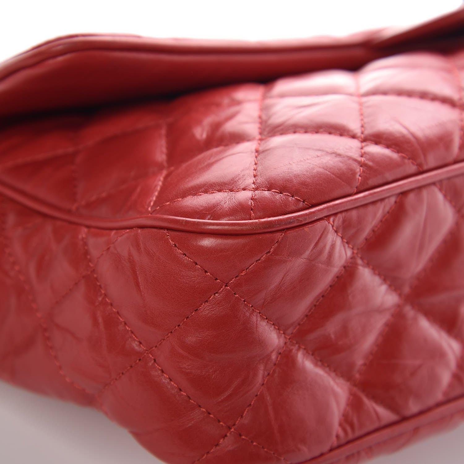 Chanel Crumpled Calfskin Quilted Medium Casual Rock Flap Red 12 of 22