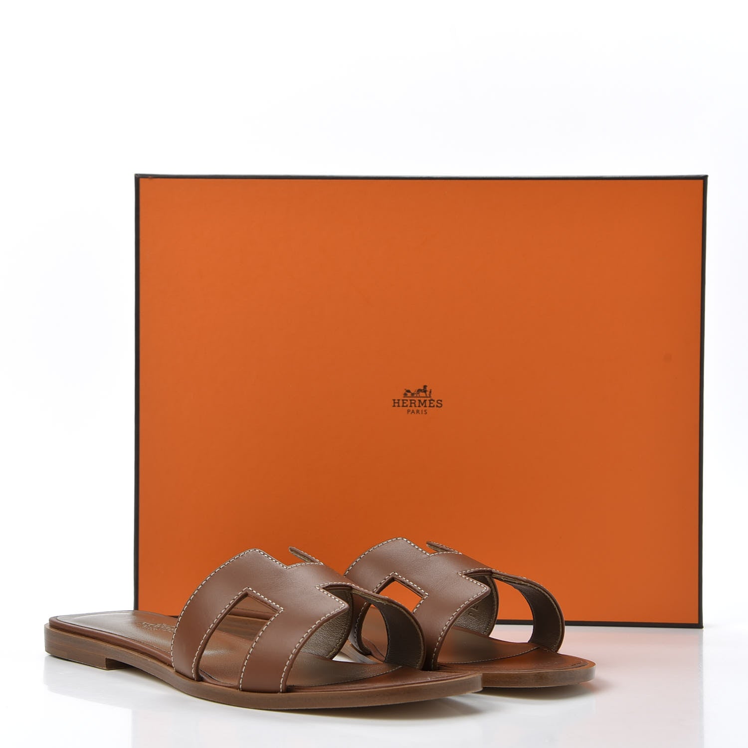 Hermes Box Calfskin Oran Sandals 37 Gold 10 of 10