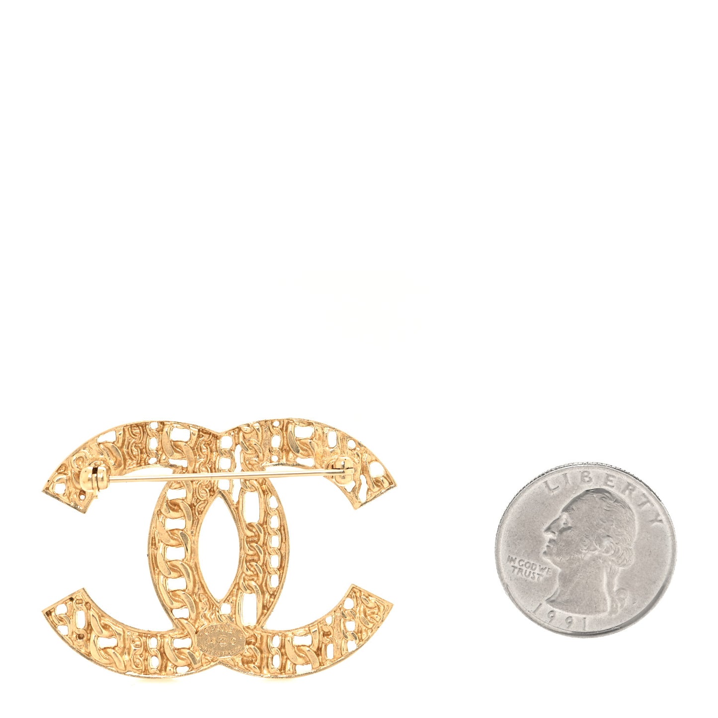Metal CC Tweed Brooch Gold