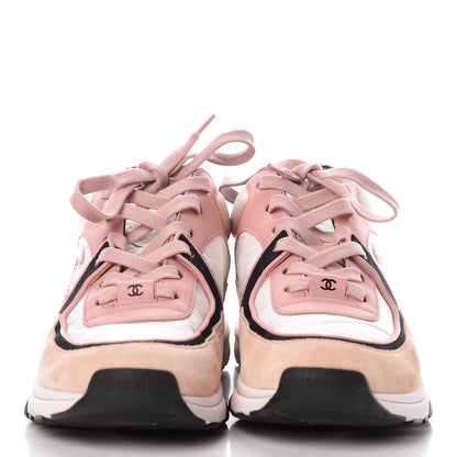 Chanel Nylon Lambskin Suede Calfskin CC Sneakers 38.5 Pink 2 of 12