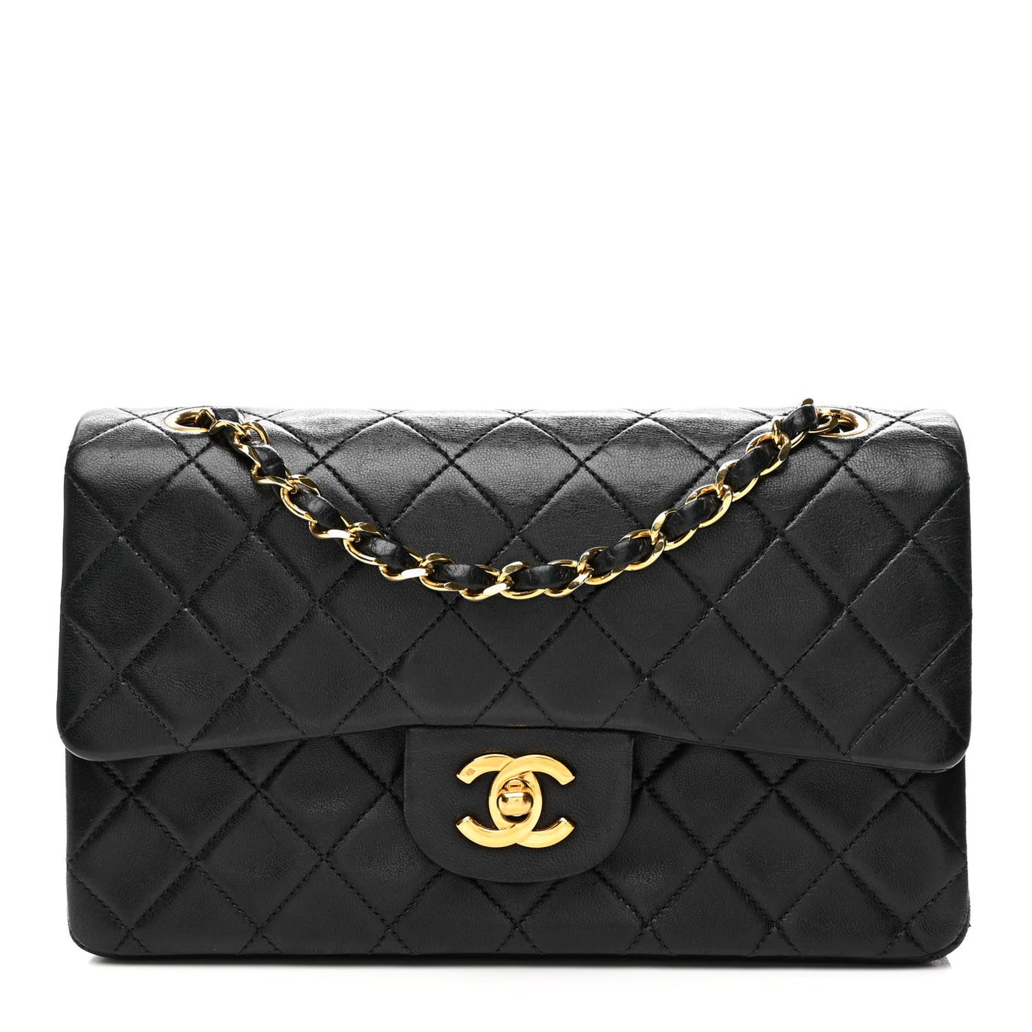 Lambskin Quilted Small Double Flap Black