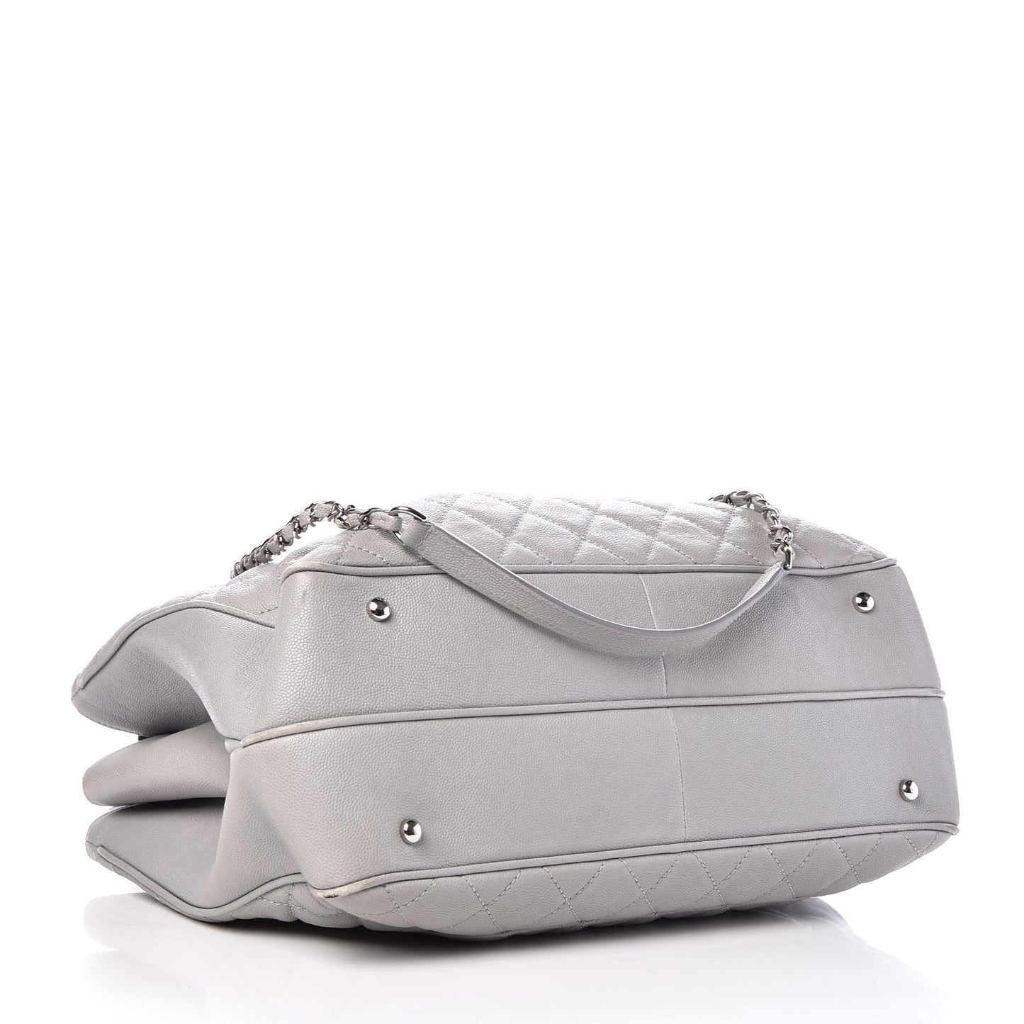 Caviar Quilted Top Handle Shopping Tote Grey