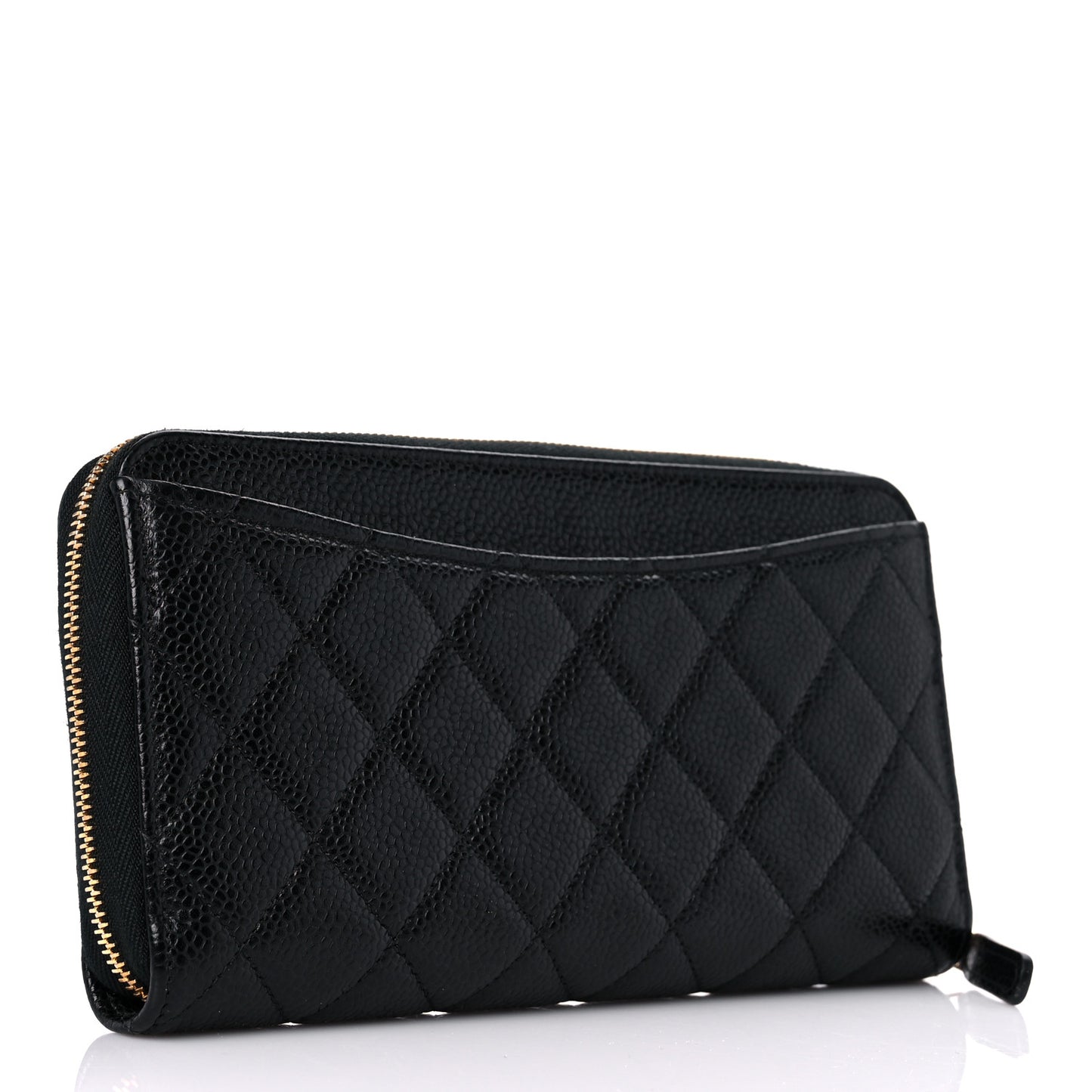 Caviar Quilted Large Gusset Zip Around Wallet Black