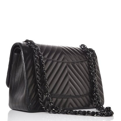 Chanel Lambskin Chevron Quilted Jumbo Double Flap So Black 3 of 17