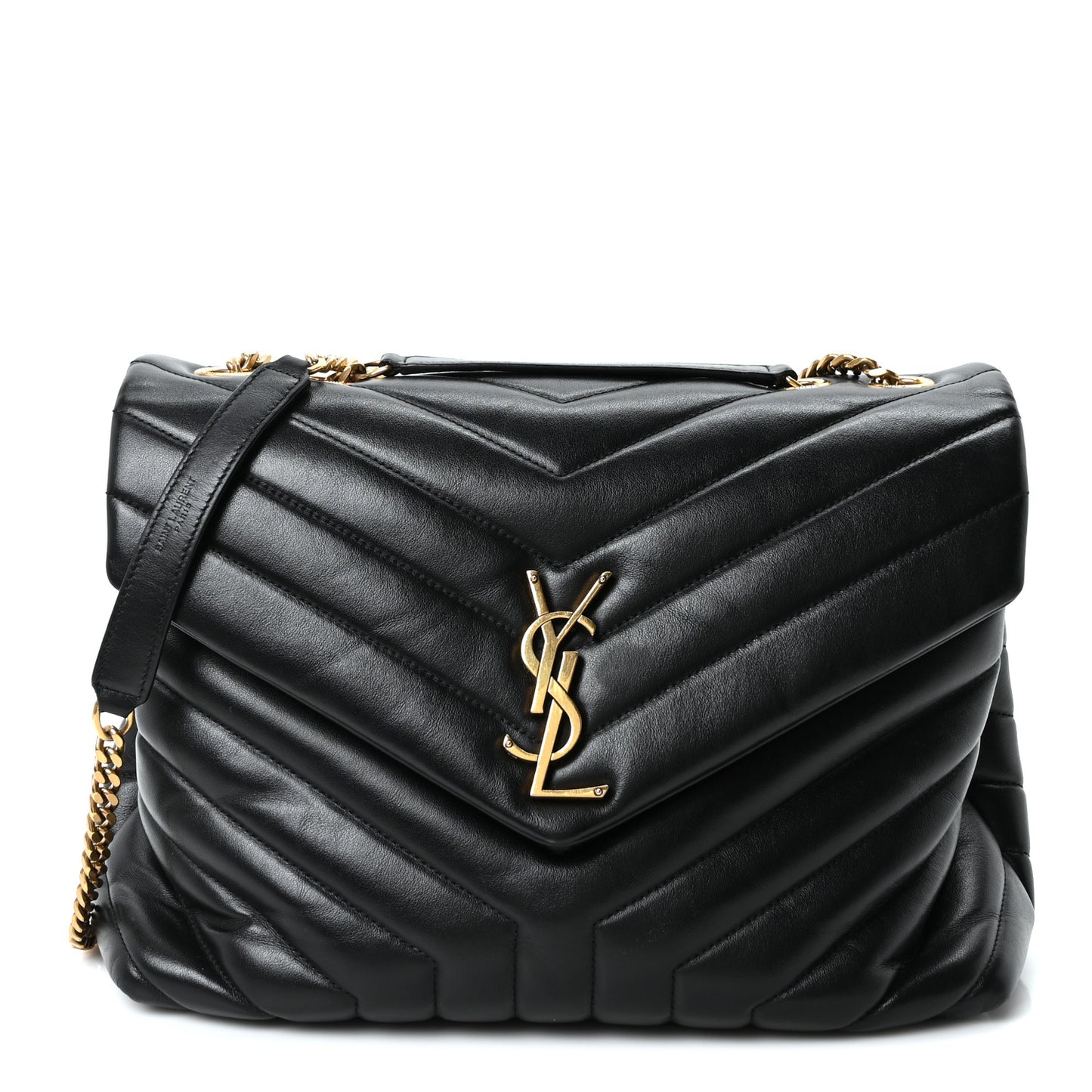 Calfskin Y Quilted Monogram Medium Loulou Chain Satchel Black
