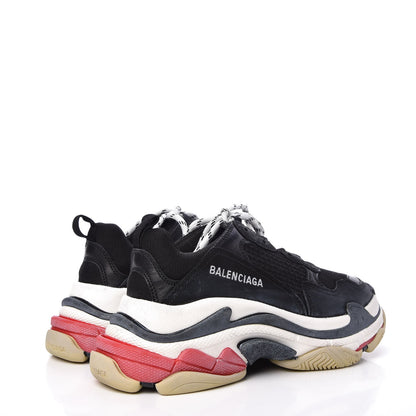 Balenciaga Fabric Mesh Washed Effect Womens Triple S Sneakers 37 Black Red 4 of 18