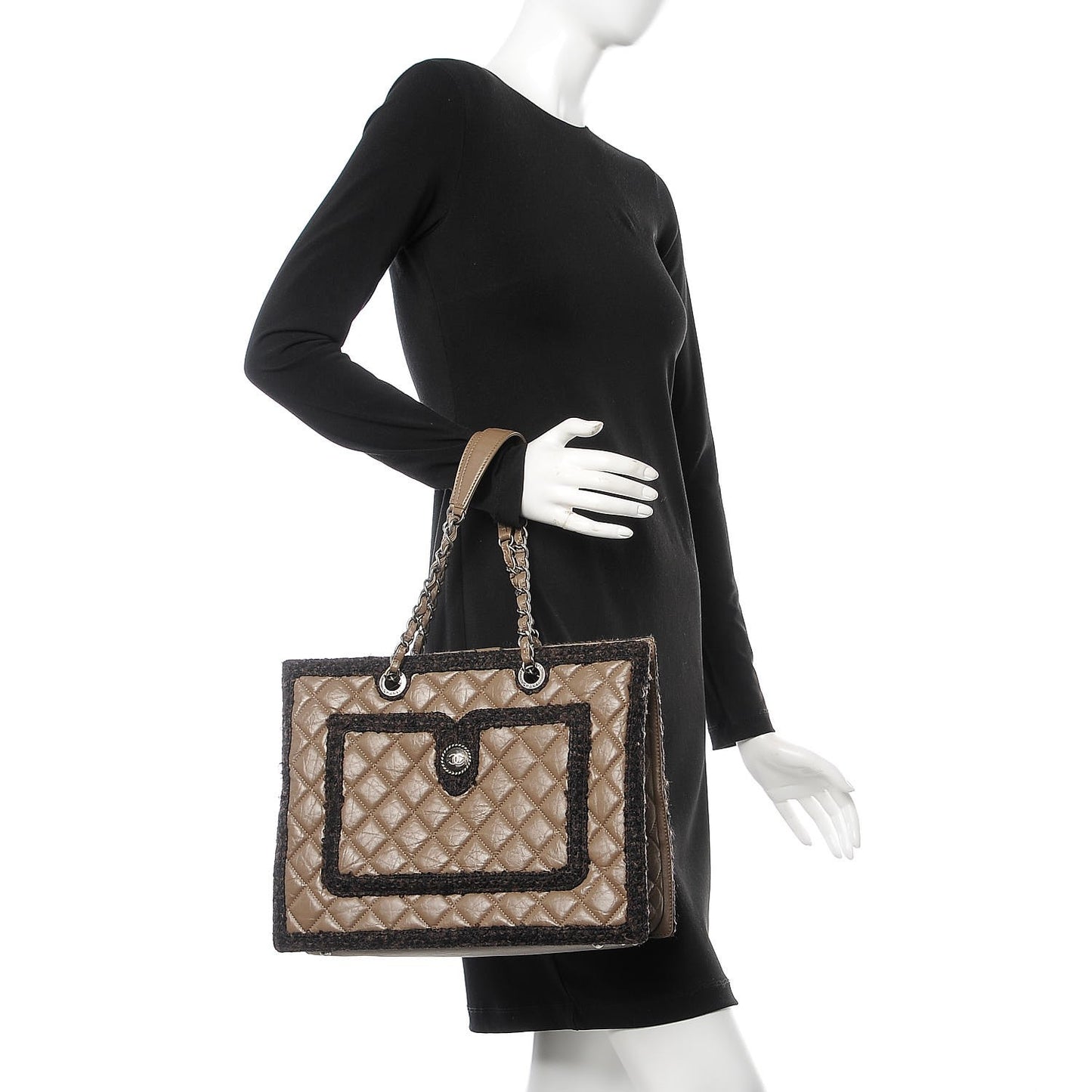 Aged Calfskin Tweed Medium Secrets Tote Taupe