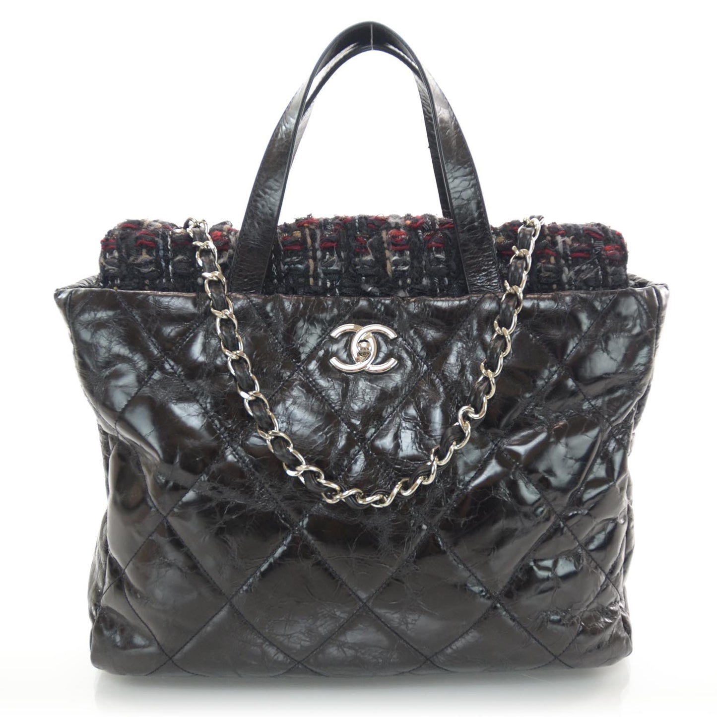 Glazed Calfskin Tweed Portobello Tote Black