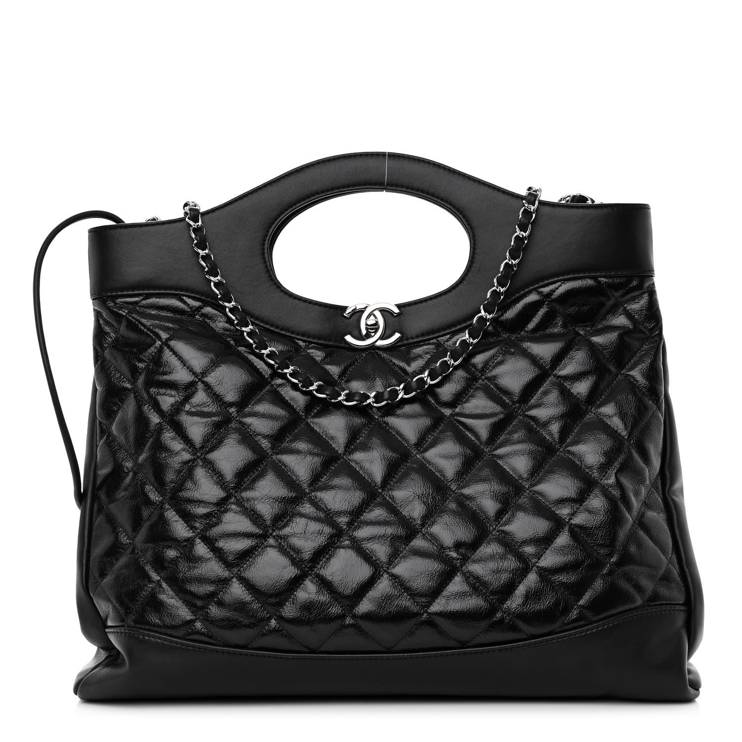 Chanel Shiny Aged Calfskin Quilted Large 31 Shopping Bag Black 1 of 11