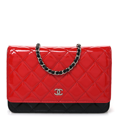 Chanel Patent Quilted Bi-Color Wallet On Chain WOC Red Black 1 of 11