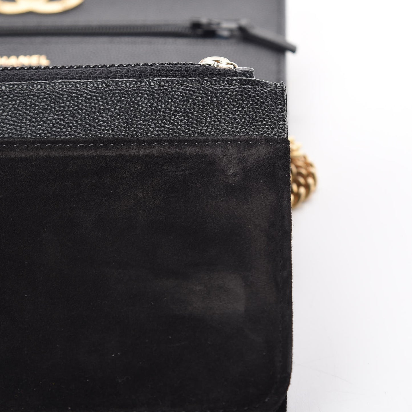 Caviar Suede Stitched Lady Coco Wallet On Chain WOC Black