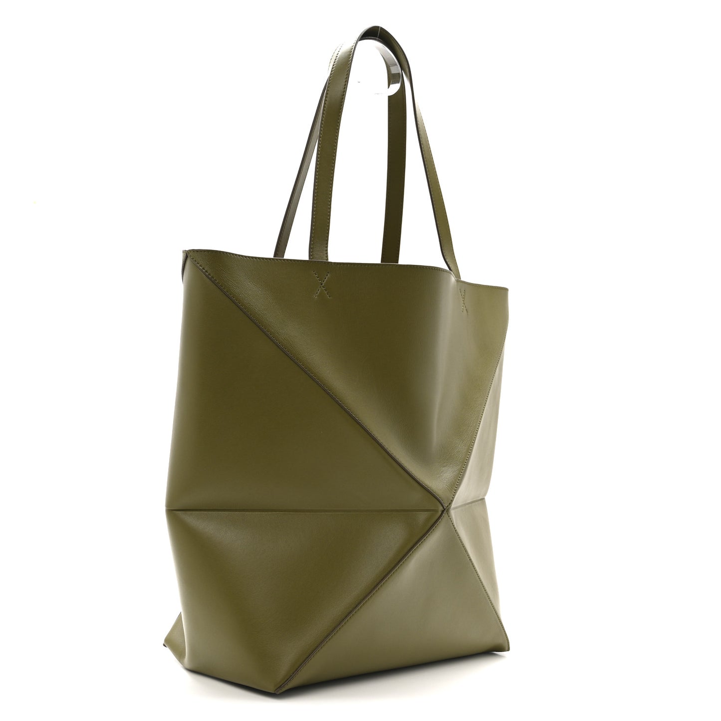 Shiny Calfskin Large Puzzle Fold Tote Dark Khaki Green