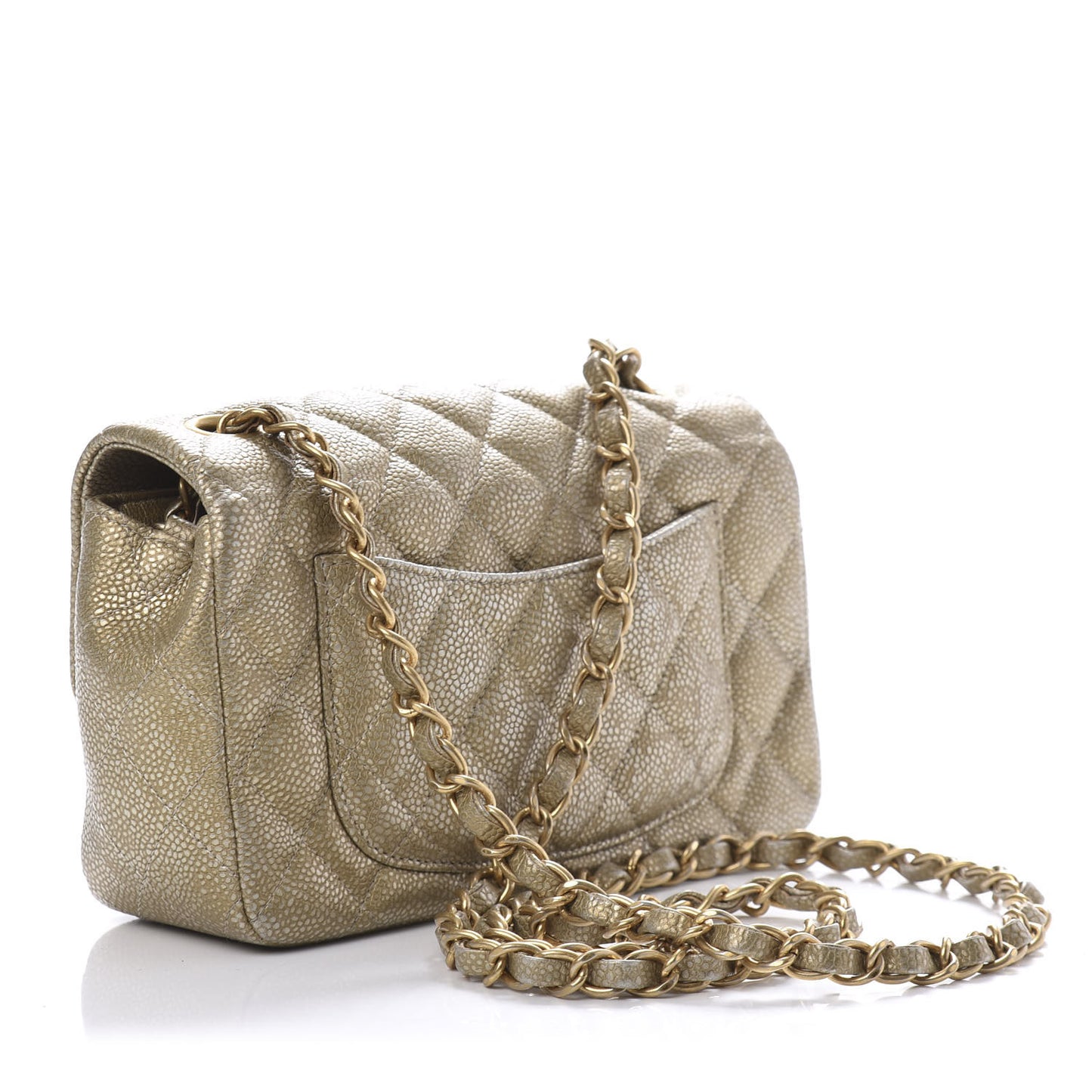 Metallic Caviar Quilted Mini Rectangular Flap Gold