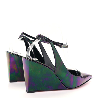 Christian Louboutin Patent Iridescent Sling Condorage 85 Wedge Pumps 39.5 Black 4 of 7