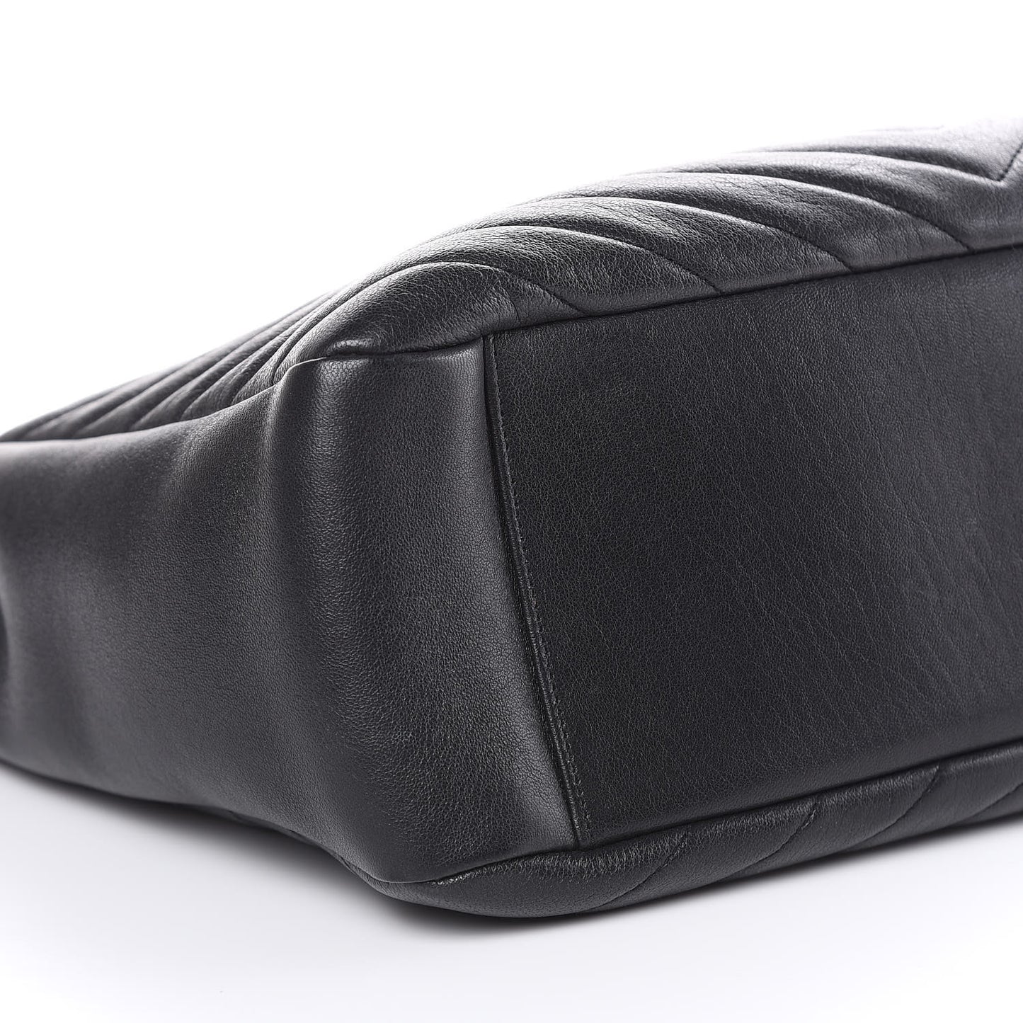 Sheepskin Matelasse Chevron Large Monogram Shopping Bag Black
