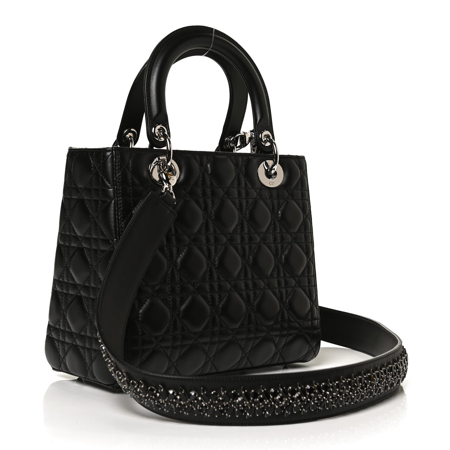 Christian Dior Lambskin Cannage Medium Lady Dior Crystal Strap Black 3 of 11