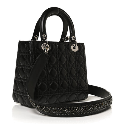 Christian Dior Lambskin Cannage Medium Lady Dior Crystal Strap Black 3 of 11